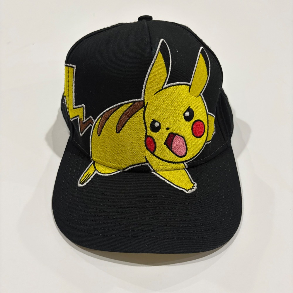 Pokemon Pikachu Baseball Hat Black Yellow Embroidered Snapback Cap One Size
